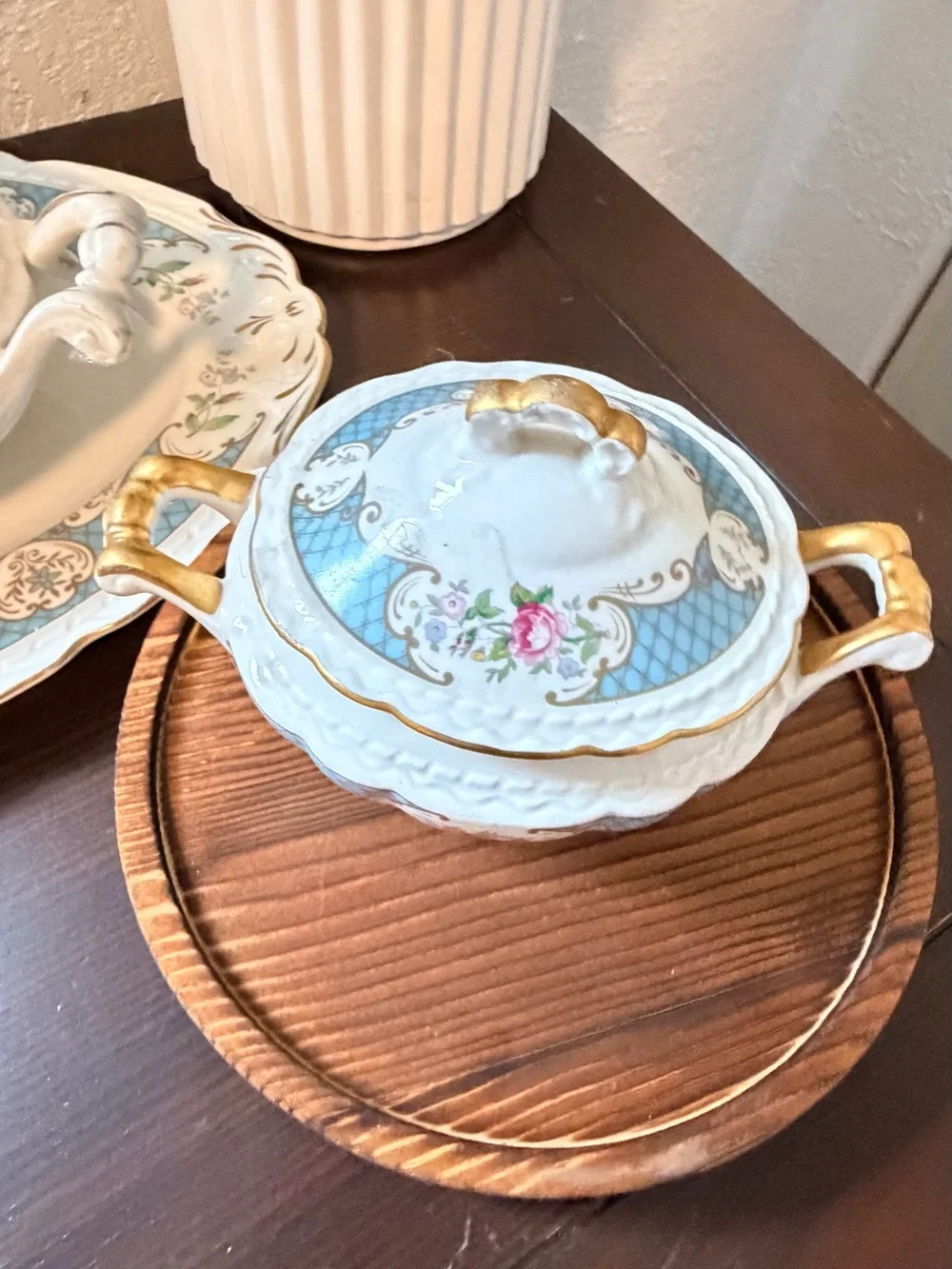 Vintage Royal Jackson / Myott Porcelain Serving Set - 3 Pieces (Blue Floral)